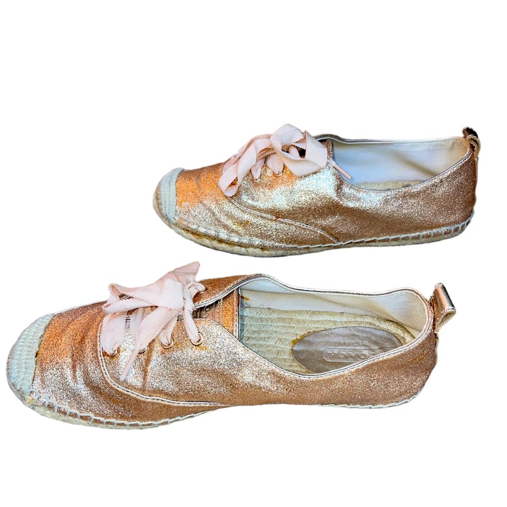 Coach Ramira Rose Gold Glitter Lace Espadrille Tennis sparkle Lightweight Sz8